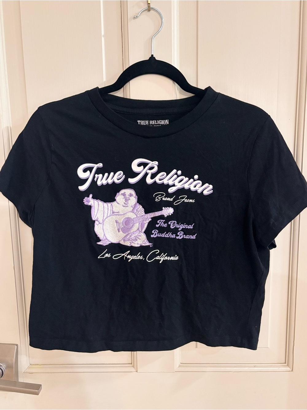 True Religion Black Tee with Lavender White Graphic - Women's